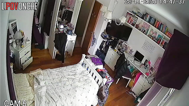 While no one is home, the red-haired girl is relaxing in just her panties