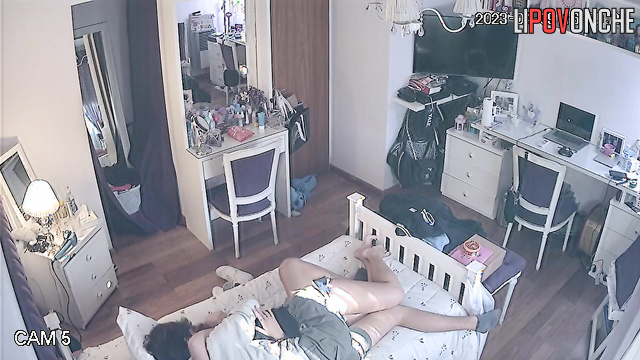 Playing with her wet pussy under her panties, the guy brings his girlfriend to orgasm