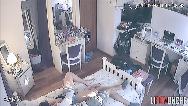 Playing with her wet pussy under her panties, the guy brings his girlfriend to orgasm