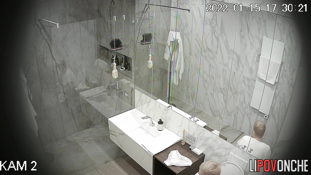 After using the restroom, a fat milf with a big butt takes a shower