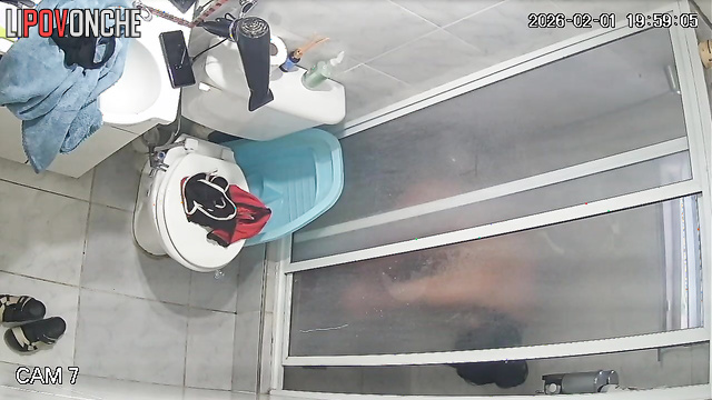 Sitting on the toilet without panties, a cute pregnant girl decides to take a shower