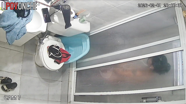 Sitting on the toilet without panties, a cute pregnant girl decides to take a shower