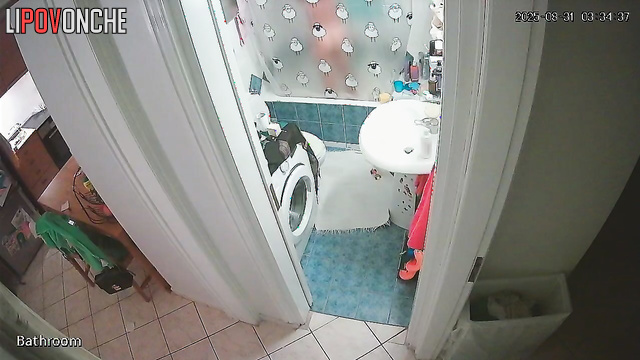 A cute girl with a seductive body strips completely naked in the bathroom