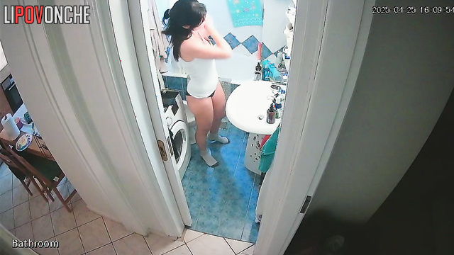 A girl who just peed washes her hot pussy, then leaves the bathroom without panties