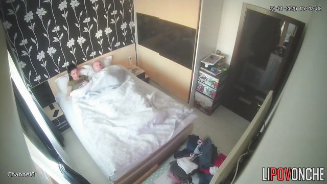 A lustful young brunette got into bed with an older man without any panties on