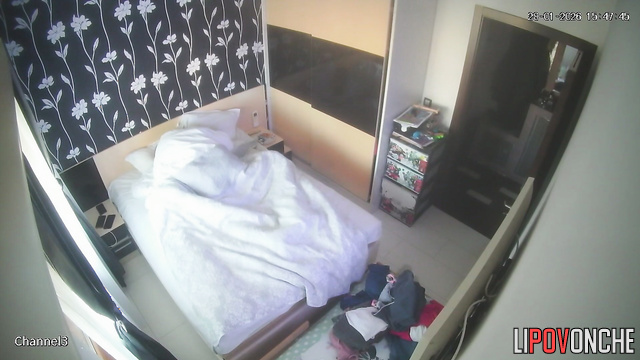A lustful young brunette got into bed with an older man without any panties on