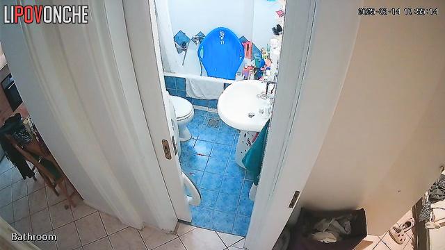 A cute brunette with a sexy ass stands in the restroom with her panties down