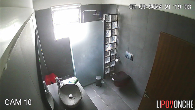 To take a pregnancy test, a pretty, skinny beauty pees into a small tub