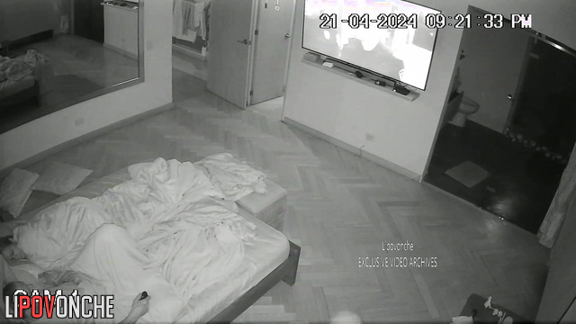 Girl making handjob to her boy during tv watching