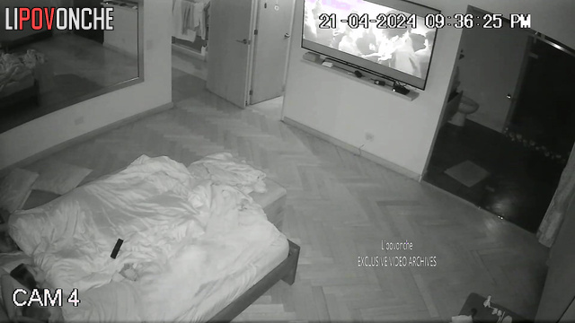 Girl making handjob to her boy during tv watching
