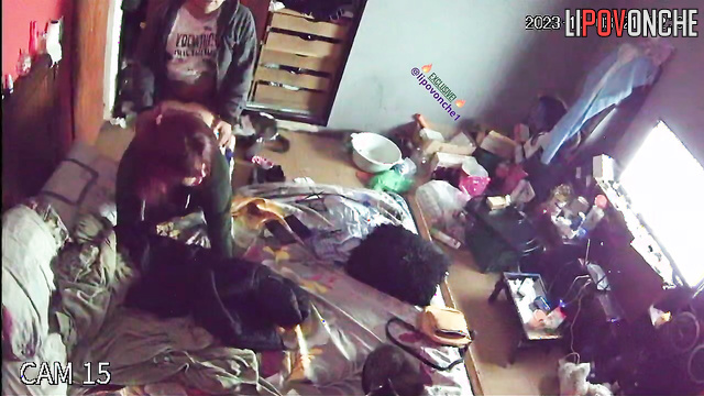 An aroused husband places his wife in the doggystyle position so he can fuck her hard