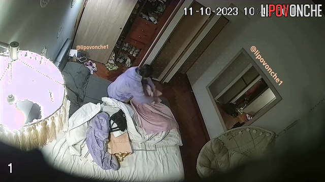 Girl with big boobs masturbates naked on bed in bedroom
