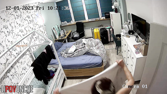 The bedroom camera captured a completely naked mommy with gorgeous, firm breasts