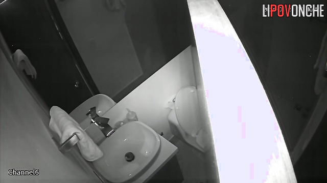 Brunette peeing and chatting with her handsome lover