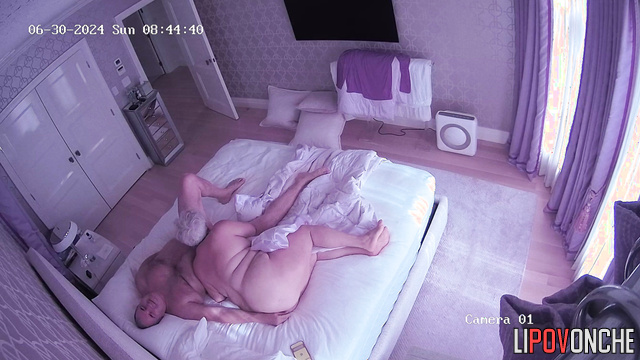 A gray-haired, fat granny gives her elderly husband a tender blowjob