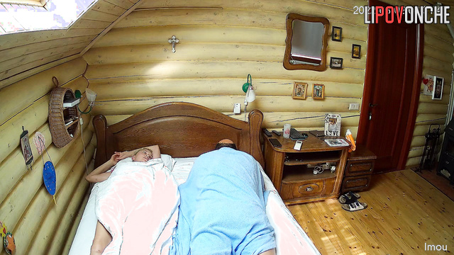 The blonde, just waking up, spread her legs wide in front of the hidden camera