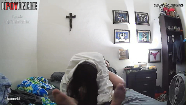 After work she comes to him to have sex, spy camera