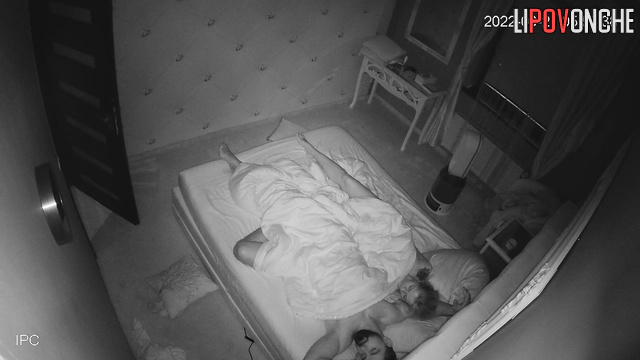 They hugging and drinking tea in the bed - spy cam