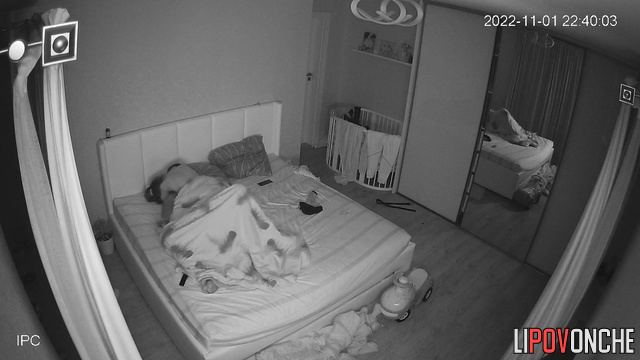 Before going to bed, the sly, skinny wife made a sex attack on her sleepy husband