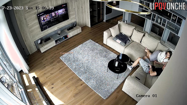 Couple kissed sweetly and then started watching TV