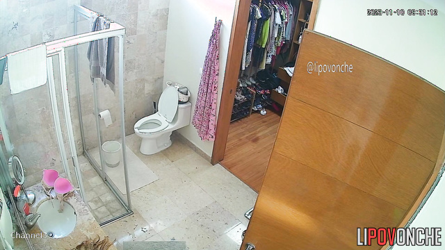 She takes shower and doesn't know that everyone can see it