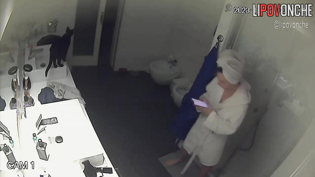 As a joke, a camera was installed in her cozy bathroom