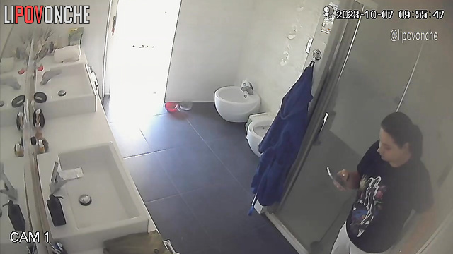 Chubby babe will never know who installed the camera in the bathroom