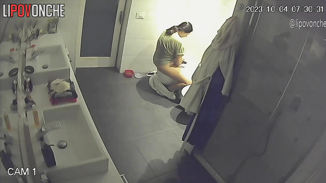 First chubby lady fed the cat and then started doing her routine