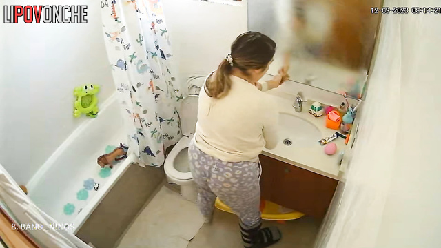 Sitting on the toilet is part of her morning routine