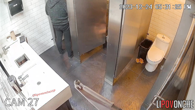 Three people secluded themselves in a toilet stall