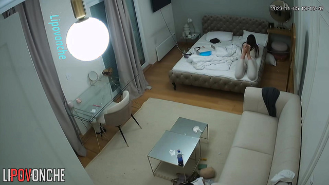 Brunette with huge tits chatting with her bestie sitting in bed