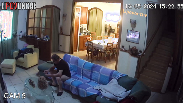 Granny fucks her stepson in living room while relatives are out of house