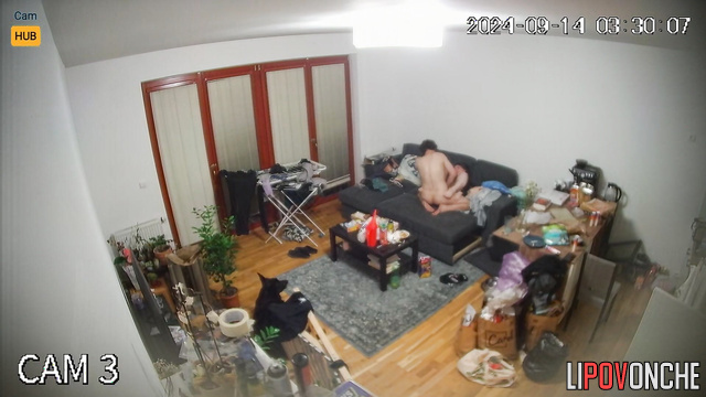 Couple decided to have a spontaneous condom fuck in a messy living room