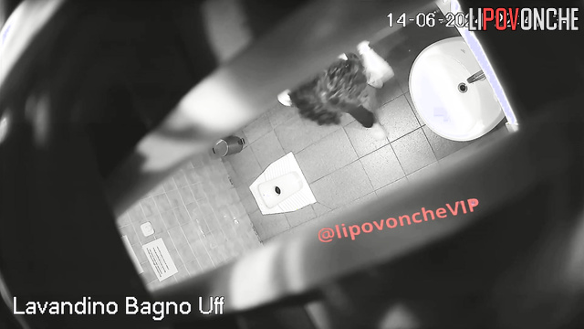 Someone planted a spy camera in a public restroom (sexy lady doesn't know)