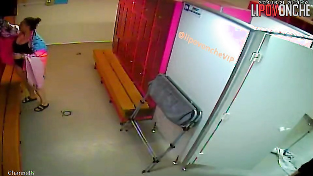 Daily routine of women in changing room (spy public cam)