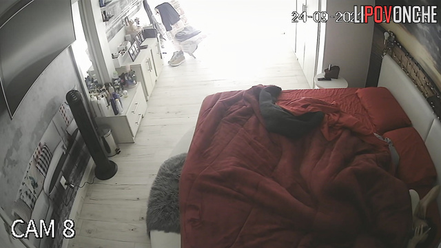 Sexy woman watches porn under the covers, but there's no time to masturbate