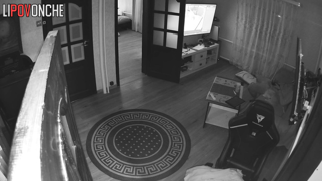 Stepbro watches his sex with stepis on TV and jerks his dick off