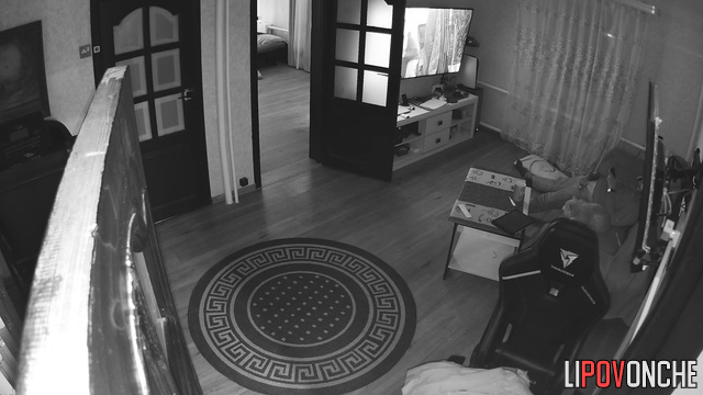 Stepbro watches his sex with stepis on TV and jerks his dick off