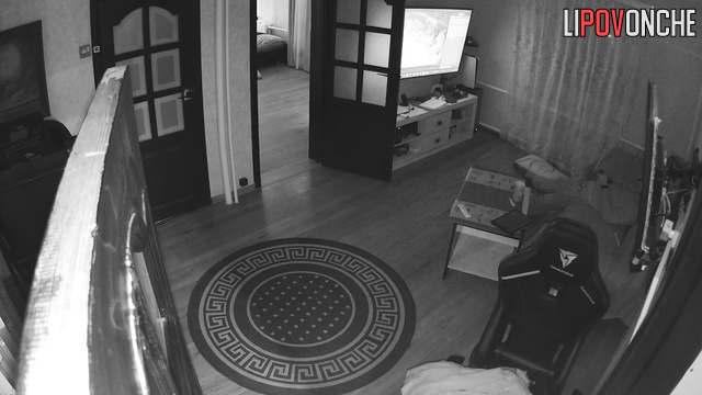 Stepbro watches his sex with stepis on TV and jerks his dick off