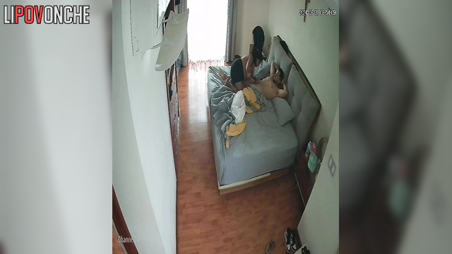 Big-dicked guy relaxedly enjoying his wife's blowjob