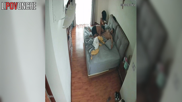 Big-dicked guy relaxedly enjoying his wife's blowjob