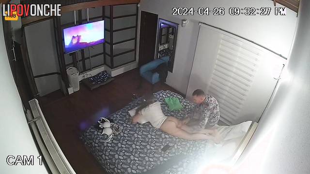 The husband massages and kisses his wife's soft buttocks with great pleasure