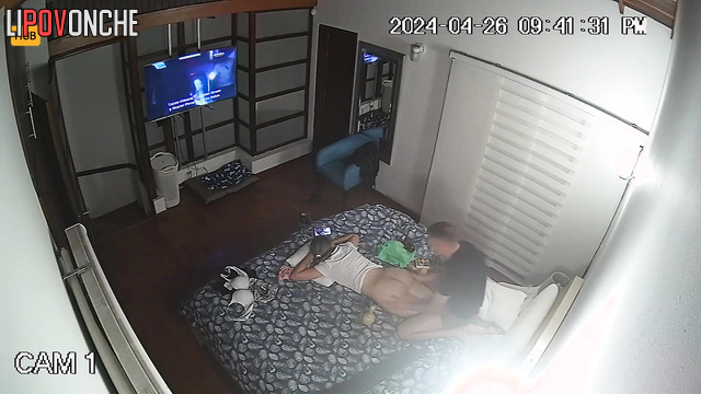 The husband massages and kisses his wife's soft buttocks with great pleasure