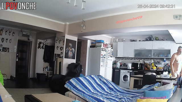 A housewife plays with her fat husband's balls with her fingernails before sex
