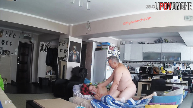 A housewife plays with her fat husband's balls with her fingernails before sex