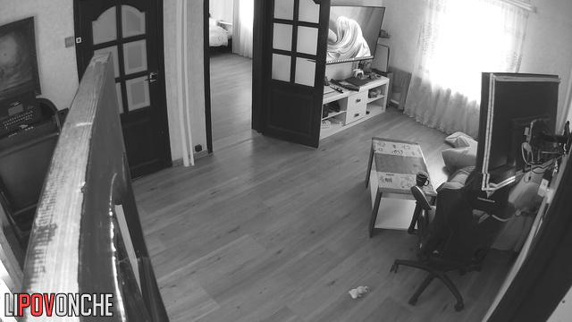 A bearded man actively plays with his cock while watching sex videos with his mistress