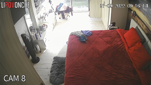 A seductive brunette mommy wipes her face with her panties before putting them on