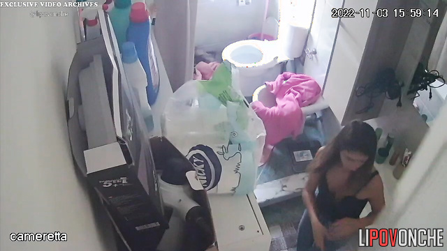 A tender cutie languidly undresses her sister with a hairy pussy for a shower