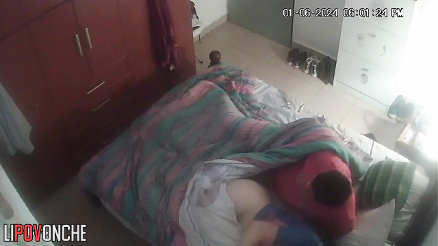 The husband gets overexcited, stroking his hot wife's seductive big buttocks