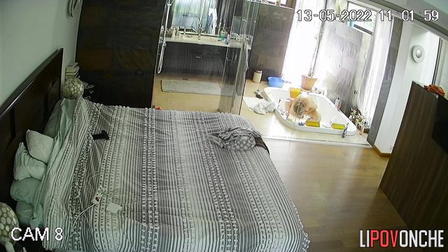 Chubby blonde took a long shower and enjoyed it immensely
